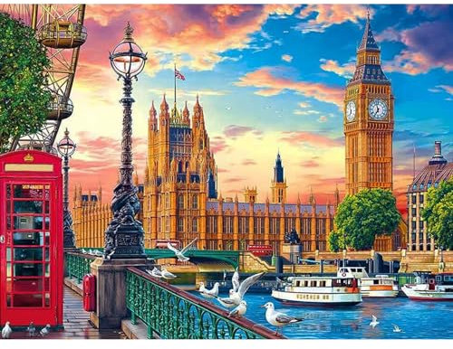 DAERLE DIY Diamond Painting Stadtkulisse, 5D Diamant Painting Bilder Stadtansicht, Diamant Malerei Cross Stitch Stickerei Kunsthandwerk Set für Erwachsene, Wanddekorationen für Zuhause 40x30cm