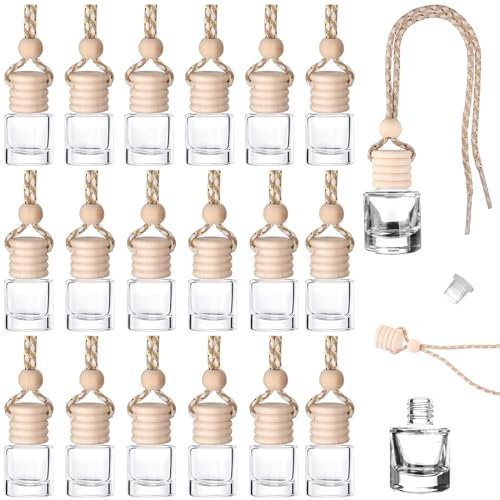 20 PCS 6 ml Hanging Car Air Freshener Diffuser - Cylindrical Shape Empty Clear Glass Essential Diffuser Bottle for Car, Home, Office, Perfume Decor