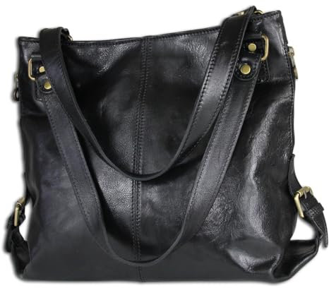 Toscanto Damen Schultertasche Henkeltasche Shopper Leder Tasche schwarz OTT136SS Leder Schultertasche
