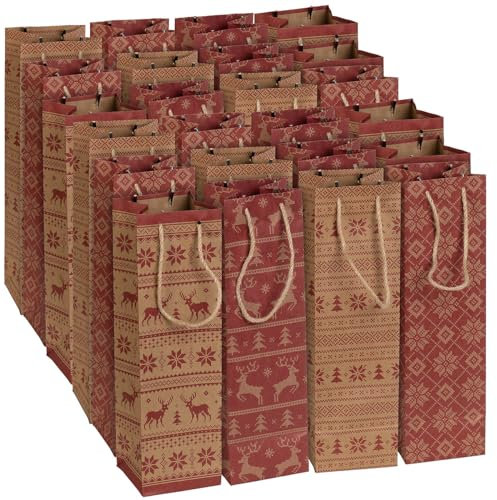 infactory Wein-Geschenktasche: 24er-Set weihnachtliche Kraftpapier-Geschenktüten für Weinflaschen (Kraftpapier Wein-Geschenktüte, Bottlebags, Weihnachten)