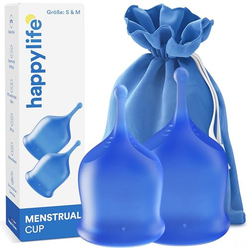Happylife Menstruationstasse - 15 & 20 ml Fassungsvermögen - 62mm & 67mm Länge - Menstrual Cup - ergonomischer Griff - medizinisches Silikon weiches Material - menstrual disc - Blau