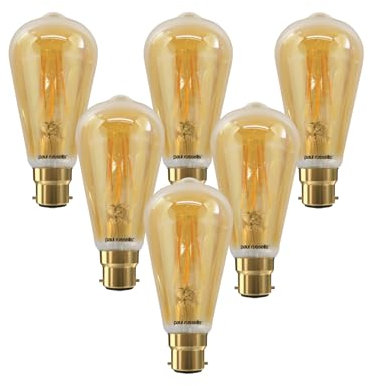 paul russells LED Filament ST64 – Dimmable Bayonet Cap Fittings B22 LED Bulbs, 7Watt 725Lumens Antique Light Bulbs, 60w Equivalent, 2200K Extra Warm White Dimmer BC Energy Saving Décor Lamps, 6 Pack