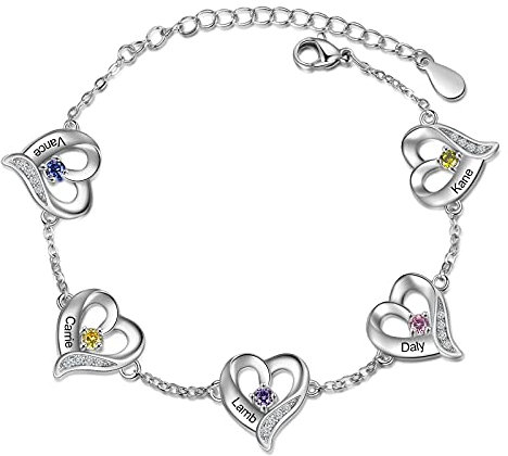kaululu Armband mit Namen Personalisiert Damen Armband mit Gravur Herz Unendlich Mutter Tochter Armband mit Geburtsstein Muttertagsgeschenk Geschenke für Frauen Personalisierte Geschenke (5 namen)