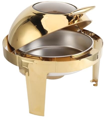 Stainless Steel Chafing Dish Buffet Set, Construction Mirror Polished Chafing Dish Buffet Set, Portable Round Catering Warmer Server for Keeping Food Warm, Transparent Lid (1
