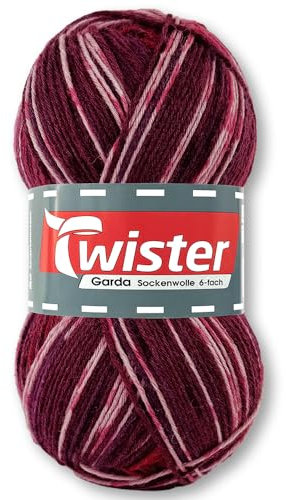 Frida's Wollhaus Twister 150 g Garda 6-fach Sockenwolle Stricken Häkeln Schurwolle Garn 14 Farben (732 | Burgund Color)