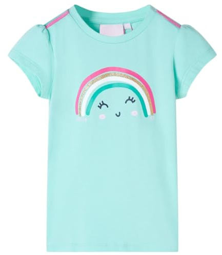 Kinder T-Shirt Regenbogen-Aufdruck Kurzarm Shirt Kindershirt Helles Minzgrün 128