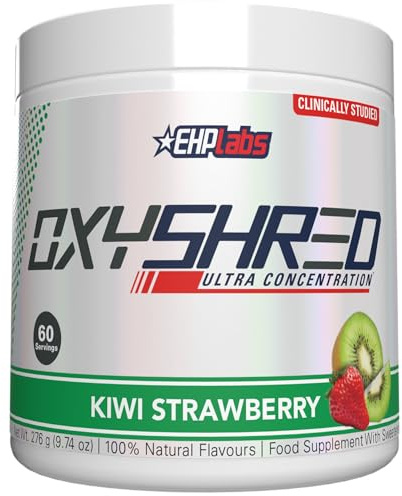 EHP Labs OxyShred Pre Workout Powder & Shredding Supplement - Preworkout Powder with L Glutamine & Acetyl L Carnitine, Energy Boost Drink - Kiwi Strawberry, 60 Servings