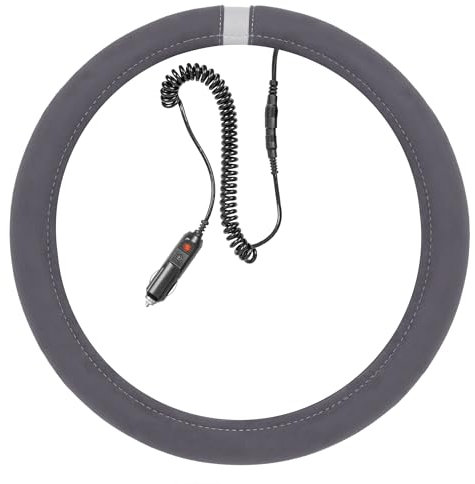 Unifizz Beheizte Lenkradhülle mit warmem Griff – Handwärmender Lenkradschutz, heizt sich schnell auf – passend für Räder von 36,8–39,4 cm für Auto, LKW, Van, SUV (grau)