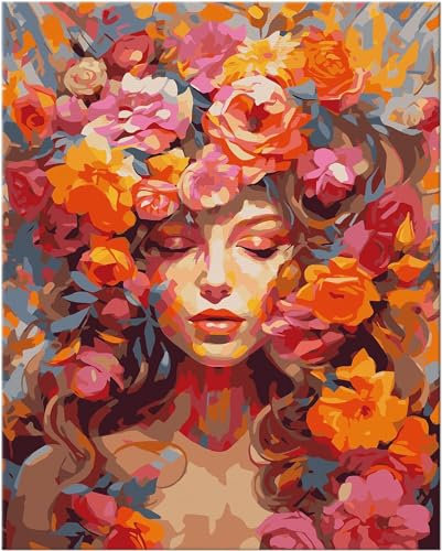 Hjjdiyes Peinture par Numéro - Fleurs, Adultes et Femmes - Grand Kit de Bricolage à l'Huile pour Débutants - Toile Sans Cadre