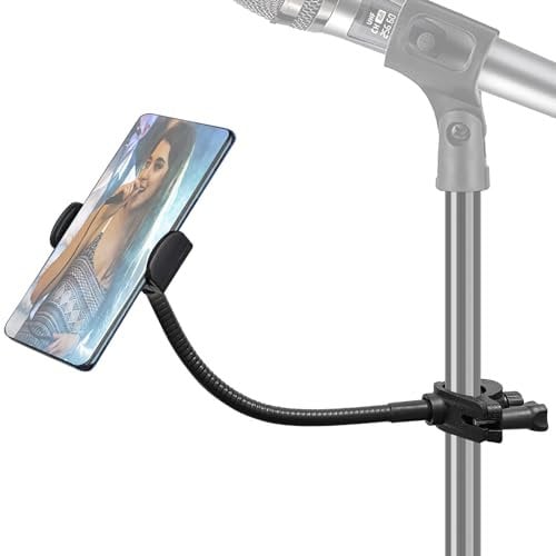 Phone Holder for Mic Stand, JCWINY Mic Stand Phone Holders [10 Long Flexible Gooseneck Arm] Cell Phone Holder for Microphone Stand, iPhone Music Stand Holder for iPhone, Samsung Galaxy and more