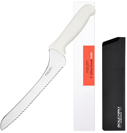 BOLEXINO 9 Inch Serrated Bread Knife, White Multi-Purpose Kitchen Tool