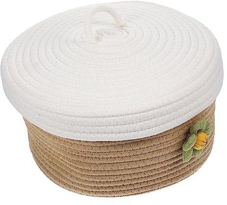 Kisangel Woven Storage Baskets Cotton Rope Woven Basket Desktop Basket Toy Cat Calming Spray Basket with Lid Sundries Storage Basket Rope Basket Small Hamper Toilet Paper Basket The Flowers