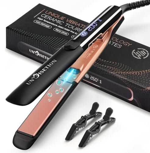 UNOISETION Flat Iron Hair Straighteners for Women with Negative Ion Hair Care, Advance 3D Floating Plates with Vibration, 15S Fast Heating, Up to 260°C, Hair Straighteners and Curlers in One
