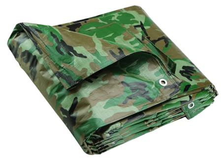 ANSIO Tarpaulin 3m x 4m Water-resistant Tarp, Reinforced Eyelets - Camo | Multipurpose Groundsheet, Cover for Camping, Garden, Storage, DIY Projects with UV Protection, Weatherproof & Frost-Resistant