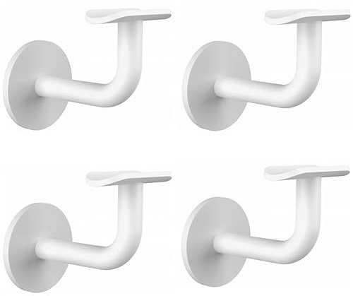 Sellon24® Edelstahl 4 x Handlaufhalter Handlaufträger Halter Handlauftraeger Handlauf Weiß RAL 9016 Wandhalter M8 Holz Holzhandlauf Edelstahlrohr Rohr 42,4 mm Geländer Weiss Treppen matt Set V2A