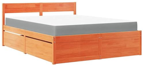 vidaXL Bett mit Schubladen Matratze, Bettgestell mit Latten, Holzbett für Schlafzimmer, Doppelbett, Wachsbraun 160x200cm Massivholz Kiefer