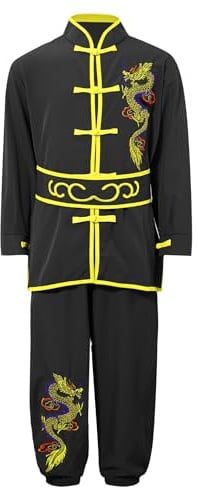 Runhomal Conjuntos Artes Marciales Ropa Unisex Niños Niños Niñas Uniformes Tradicionales Chino Tai Chi Chino Kung Fu, Negro , 11-12 años