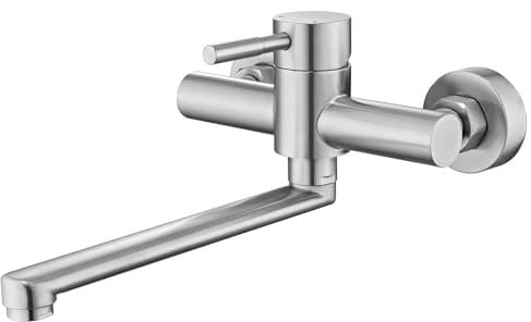 BONADE Rubinetto per Cucina a Muro, Rubinetto da Muro Girevole a 360°, Rubinetto Lavello Cucina in Acciaio Inox 304, Miscelatore Cucina con Braccio Girevole 23cm, Spazzolato