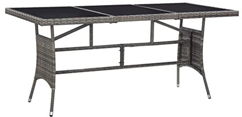 vidaXL Gartentisch, Terrassentisch mit Glasplatte Stahlrahmen, Esstisch für Terrasse Garten Balkon, Balkontisch Gartenmöbel, Grau Poly Rattan