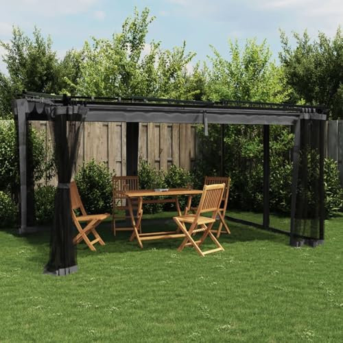 Iiaky Gazebo con Pareti in Rete Antracite 4x3 m in Acciaio,Gazebo Pergola Con Telo Impermeabile Richiudibile E Struttura Rettangolare In Acciaio Inossidabile Ad Alta Densità,Per Arredo Giardino,Terraz