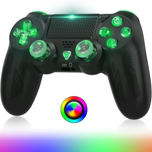 Bonacell RGB Wireless Controller für Ps-4 Dual Vibration Kabellose Gamepad mit Turbo und 3.5mm Audio Jack/LED/Touch Pad für P-s4/Pro/Slim/Pc