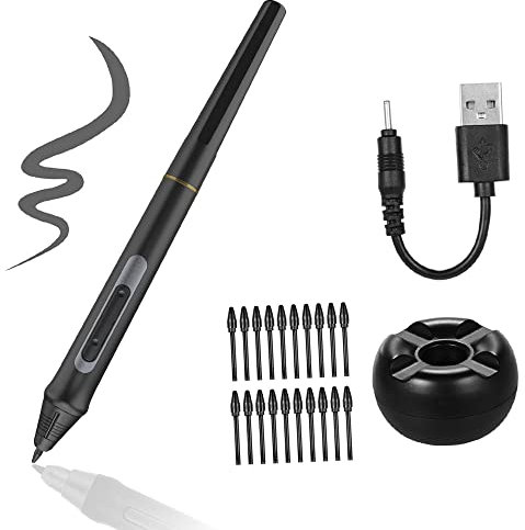 HUIOP Rechargeable Pen Digital Pen 8192 Levels Pressure Stylus Pen with 20pcs Pen Nips Pen Holder for 13HD/16HD/16HDK/16HDT/22UX Graphics Monitor Drawing Tablet, Digital Pen