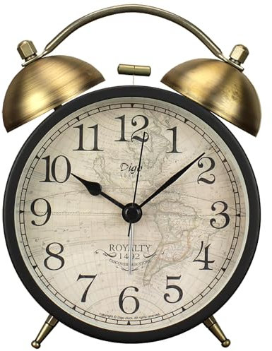 Doppelglocken-Wecker, Retro-Wecker, analog, leise, nicht tickend, Quarz mit Nachtlicht, kleine Schreibtischuhr für Nachttisch, batteriebetrieben (Karte)