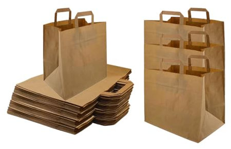 Papiertragetasche, Geschenktüten, Kraftpapiertragetasche 32+16 x 27 cm Braun- 250 Stück