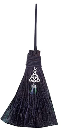 Escoba de bruja con colgante de cristal para Halloween