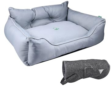United Colors of Benetton Haustierbett | Farbe Grau | Maße 50 x 40 x 18 cm | ergonomisches Bett für mittelgroße Hunde | maschinenwaschbarer Bezug | und Haustiermantel 25 cm, schwarz