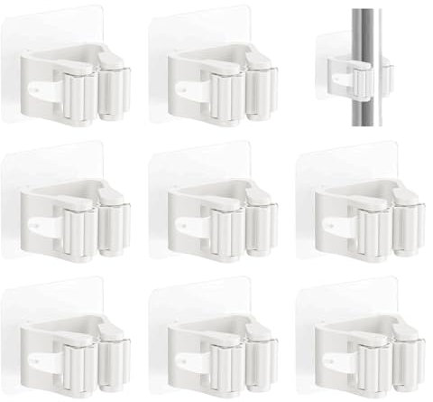 ZWQLZG 8 Pcs Broom Holder Self Adhesive, Broom Holder Wall Mounted, No Drill Wall Mount Mop Holder, Brush Holders Wall Mounted Tool Clips for Kitchen Bathroom Garden