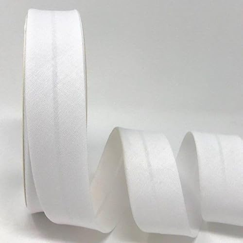 5m of Professional Quality 30mm Bias Binding, Machine Washable, 30+ Colours. UK Specialist Seller Edging for Quilting, Sewing, Bunting, Upholstery, Furniture Piping & Garments (White)
