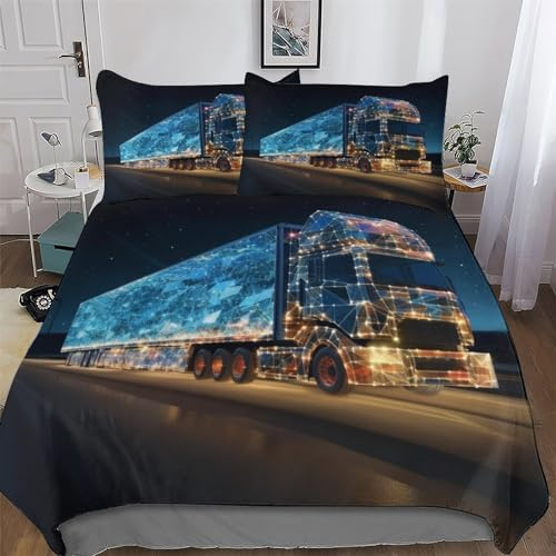 AAPZY LKW Bettwäsche-Set, 3D Motiv, Bettbezug 3teilig Mit Kopfkissenbezug Für Jungen Mädchen Schlafzimmer Atmungsaktiv Mikrofaser Deckenbezug King (220x240cm)