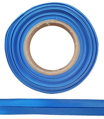 ME:NaMa Schrägband aus Polyester (Satin) - 10 m x 20 mm (gefalzt) - Hochwertiges Einfassband, Satinband, Schrägband - Ideal zum DIY-Nähen - In Belgien hergestellt, auf einer Rolle (Blau)