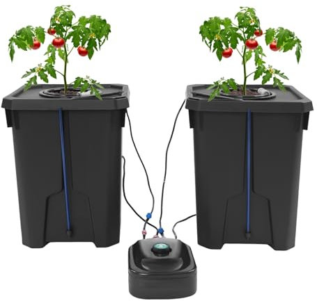 Hydrokultur-Anzuchteimer 7 Gallonen, 2 Stück/Set, professionelles Kultureimersystem 27 l, Tiefwasserkultur mit Luftpumpe, Hydrokultur-Anbausystem für Gewächshaus, Garten, Balkon, Büro (2 Stück)