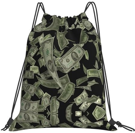 OKFSTY Rucksack mit Dollarzeichen, mit Kordelzug, für den täglichen Gebrauch, weiß, One size