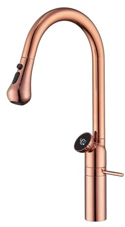 Rubinetto Cucina con Doccetta Estraibile, Miscelatore Cucina con Display LED Temperatura, 3 Modalità Rubinetti da Cucina Girevole a 360° Monocomando, Freddo e Caldo Disponibile, Oro Rosa