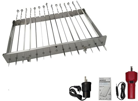 Neu walexo Spießdreher (universell), incl. 15 Edelstahlspieße mit verschiedenen Motoren (mit E-Motor+USB-Motor+Powerbank)