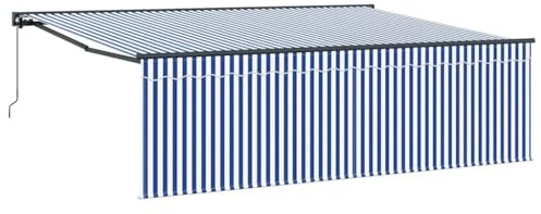 vidaXL Auvent Rétractable Bleu et Blanc 400 × 300 cm, Abris rectangulaire, Ombre Durable pour Jardin et terrasse, auvent rétractable, Couverture Solaire Ajustable