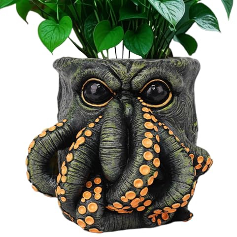 Blumentöpfe | Gartenblumentopf Mit Cthulhu-Design | Kunstharz Gartenfiguren Zubehör & Pflanzgefäße Für Terrasse Balkon Garten