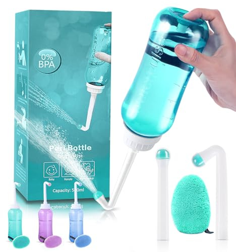 Portable Bidet with Intimate Washcloths - Green Bottle Postpartum Essentials, Perineal Bottle for Postpartum Care,Travel Bidet with Storage Bag,Perineal Spray