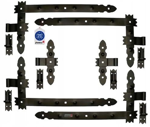 FEINZ Garagenscharnier 400x50 mm Set | Torscharnier, 6 Elemente, Bänder, Zapfen, Türband, pulverbeschichtet, langlebig, dekorativ, Türen, Tore, Fensterläden