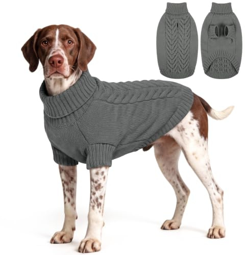 ASENKU Rollkragen Gestrickter Hundepullover Winter XL für Grosse Hunde | Hunde Strickpullover mit geschirr öffnung, Perfekt für Spaziergänge & Outdoor, Passend für Border Collie, Westie