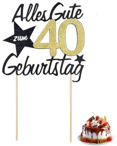 Torten Deko 40 Geburtstag,Alles Gute zum Geburtstag 40 Jahre,40th Birthday Cake Topper,Kuchendeko Gold Schwarz,Tortendeko,Kuchen Topper,Geburstagstorte Dekorationen,Kuchendeko für Frauen Männer