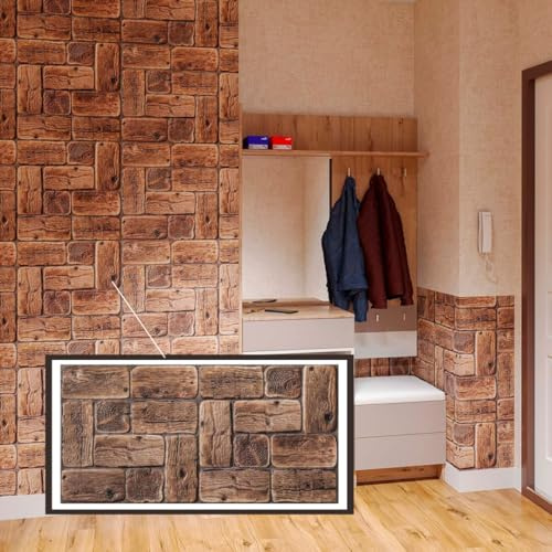 Untitled 3D-Wandpaneele PVC | Holz Optik | Kiefer Holzblock - 10 Platten - 5 m² | Für Wohnzimmer, Küche & Bad | Einfache DIY-Montage