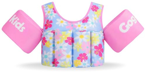Gogokids Kinder Schwimmweste mit Nicht Aufblasbaren Armbändern - Kinder Tragbare Einstellbare Auftriebsschwimmjacken, Baby Schwimmflügel mit Brustgurt - Geeignet für 2-6 Jahre (15-30kg) Jung Mädchen