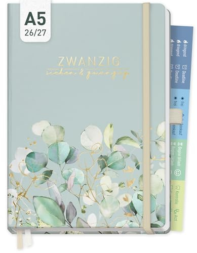 Häfft® Chäff-Timer Premium Kalender A5 2026/2027 Minty Leaves | 17 Monate Buchkalender mit Wochenplaner von Aug. 2026 - Dez. 2027, schöner Buchkalender mit Terminplaner & Terminkalender