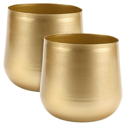 CHEUKYIU 2 Stück Blumentopf Gold, 15cm Metallvase Deko Vase Blumenvase für Dekoration, Geburtstag, Party