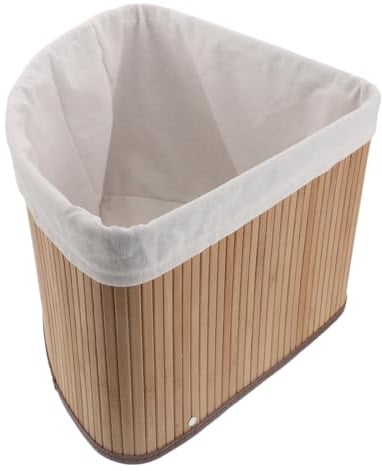 Dreieckiger Bambuskorb mit Einlage für Eckregal, Beige | 29cm Radius, 22cm Höhe, Offene Form, für Schrank und Küche, Naturfarbener Korb
