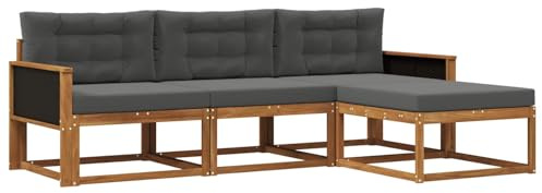 vidaXL Outdoor-Sofagarnitur mit Kissen 4 pcs Natur und Anthrazit, Moderne Garten-Sofagarnitur, wetterfest, Bequeme Loungemöbel, stylische Sitzmöglichkeiten für den Hof